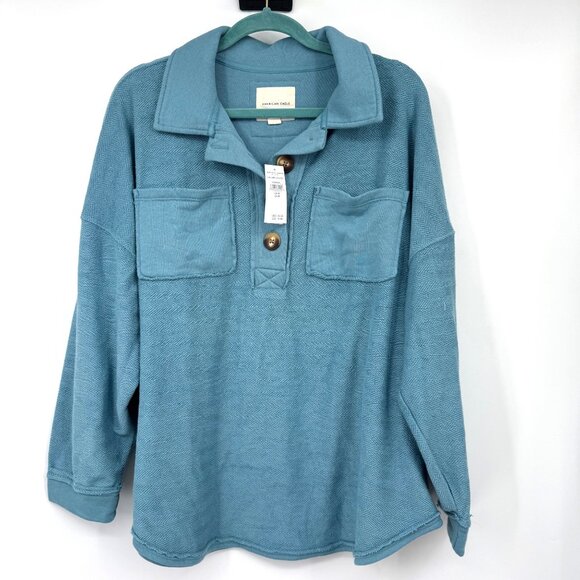 American Eagle Outfitters Henley Sweater for Women NWT woman’s size Medium Blue - Picture 1 of 14